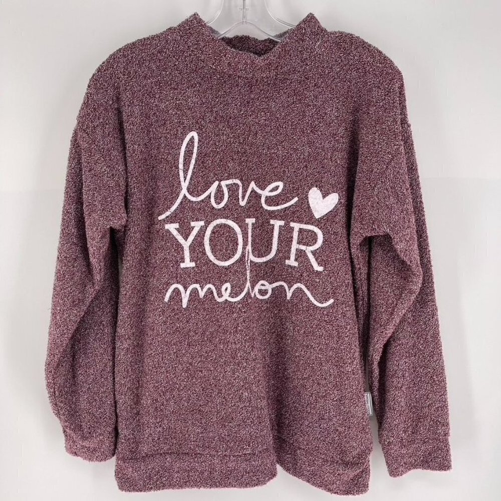 Love Your Melon Wooly Threads Size S Heather Burgundy White Graphic Sweater